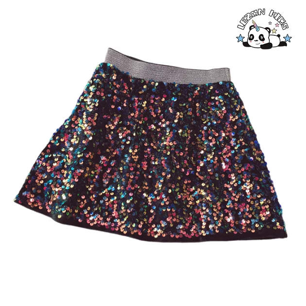 LEZONKIDS - Novidade em 2024 Cintura Elástica Saias Elegantes para Meninas com Lantejoulas Multicoloridas Saias A-lin para Meninas Crianças